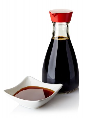 Soy sauce bottle and dish